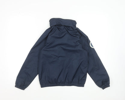 Close-up detail of Quechua boys’ blue 10 years windbreaker jacket waterproof outdoor