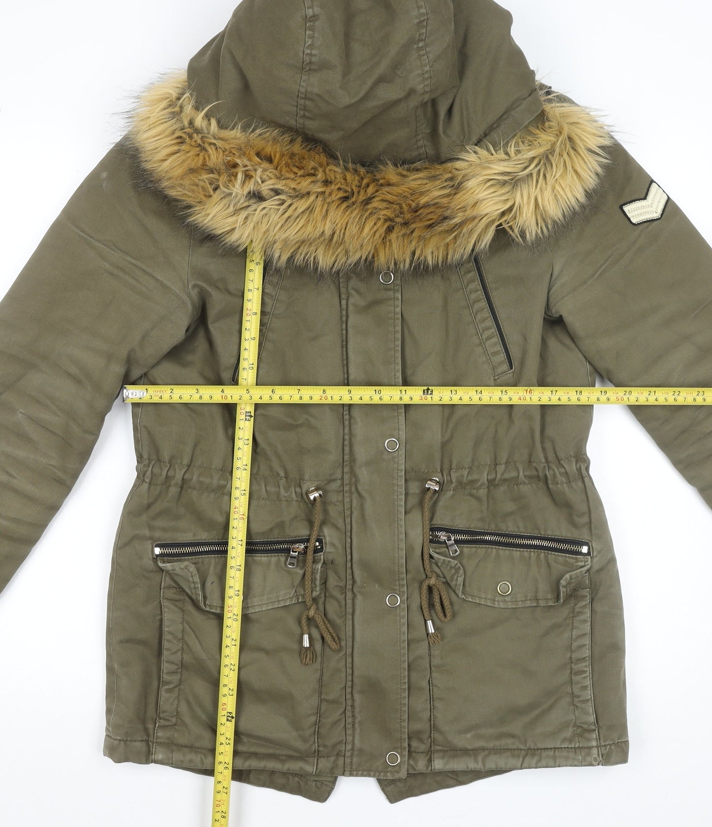 Pimkie Women's Green Fur Trim Hooded Parka Coat Size 10