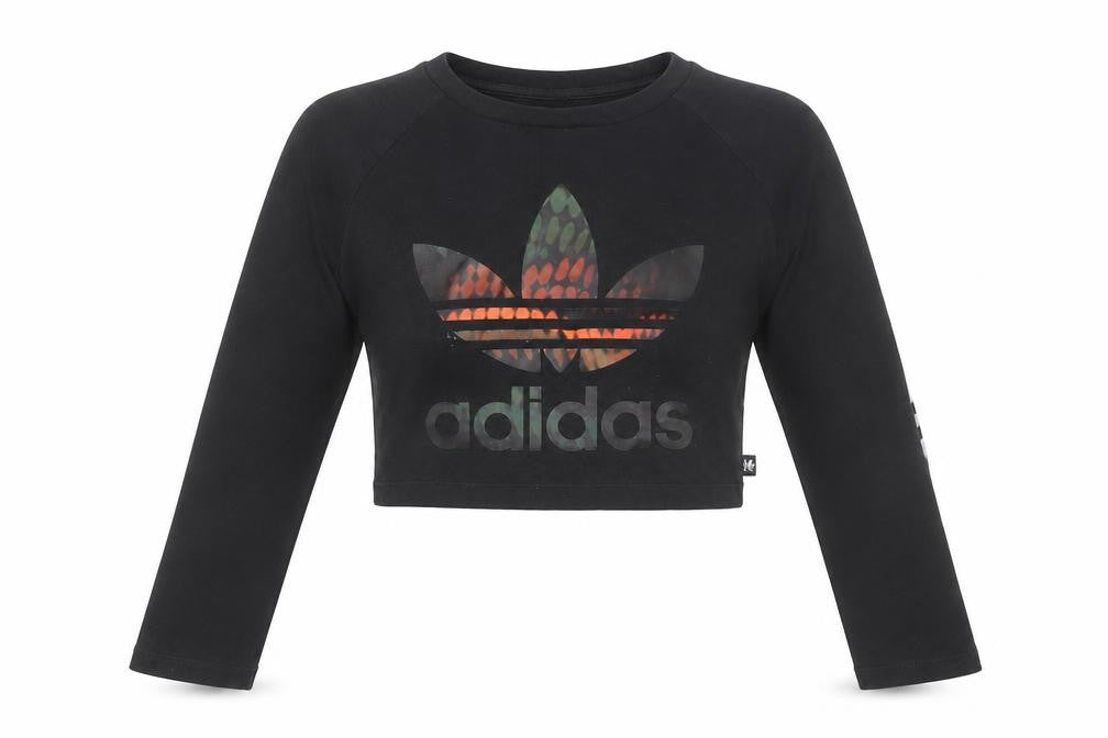 Adidas Women’s Black Cropped Long Sleeve Logo T-Shirt Size 10