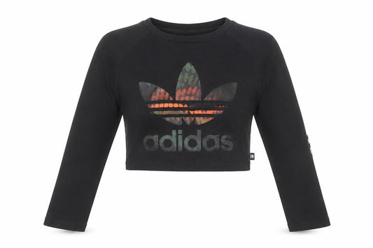 Adidas Women’s Black Cropped Long Sleeve Logo T-Shirt Size 10