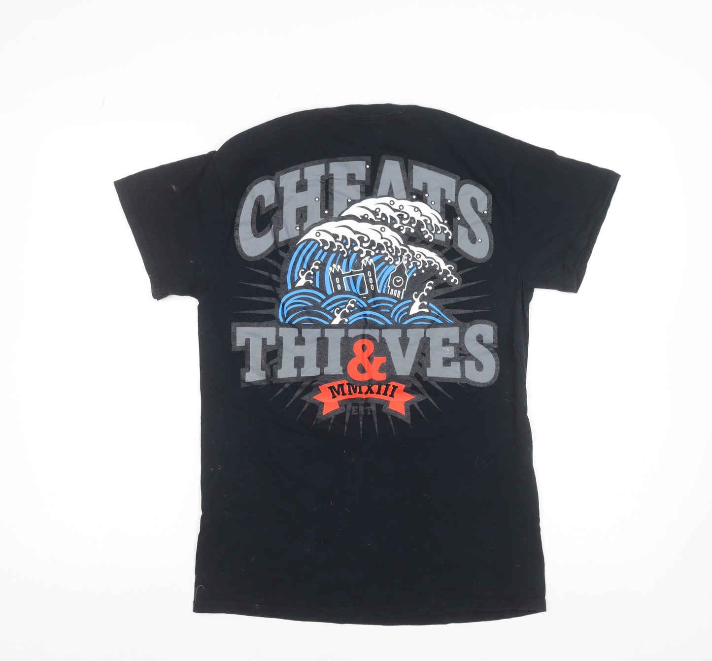 Cheats & Thieves Men's Black Graphic Print Crew Neck Cotton T-Shirt Size S