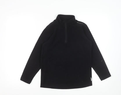 Additional front view of Quechua boys’ black fleece 1/4 zip pullover sweatshirt 12 years