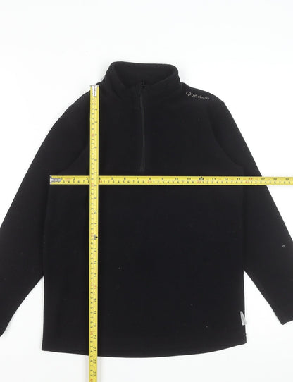 Back view of Quechua boys’ black fleece 1/4 zip pullover sweatshirt 12 years