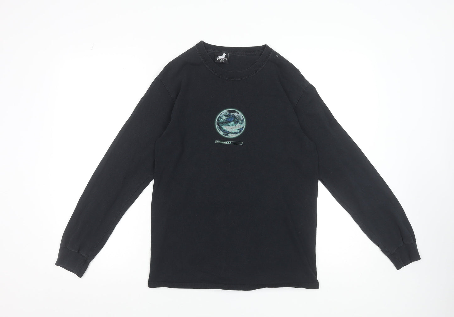 Agora Men's Black Long Sleeve Graphic Space Theme T-Shirt Small