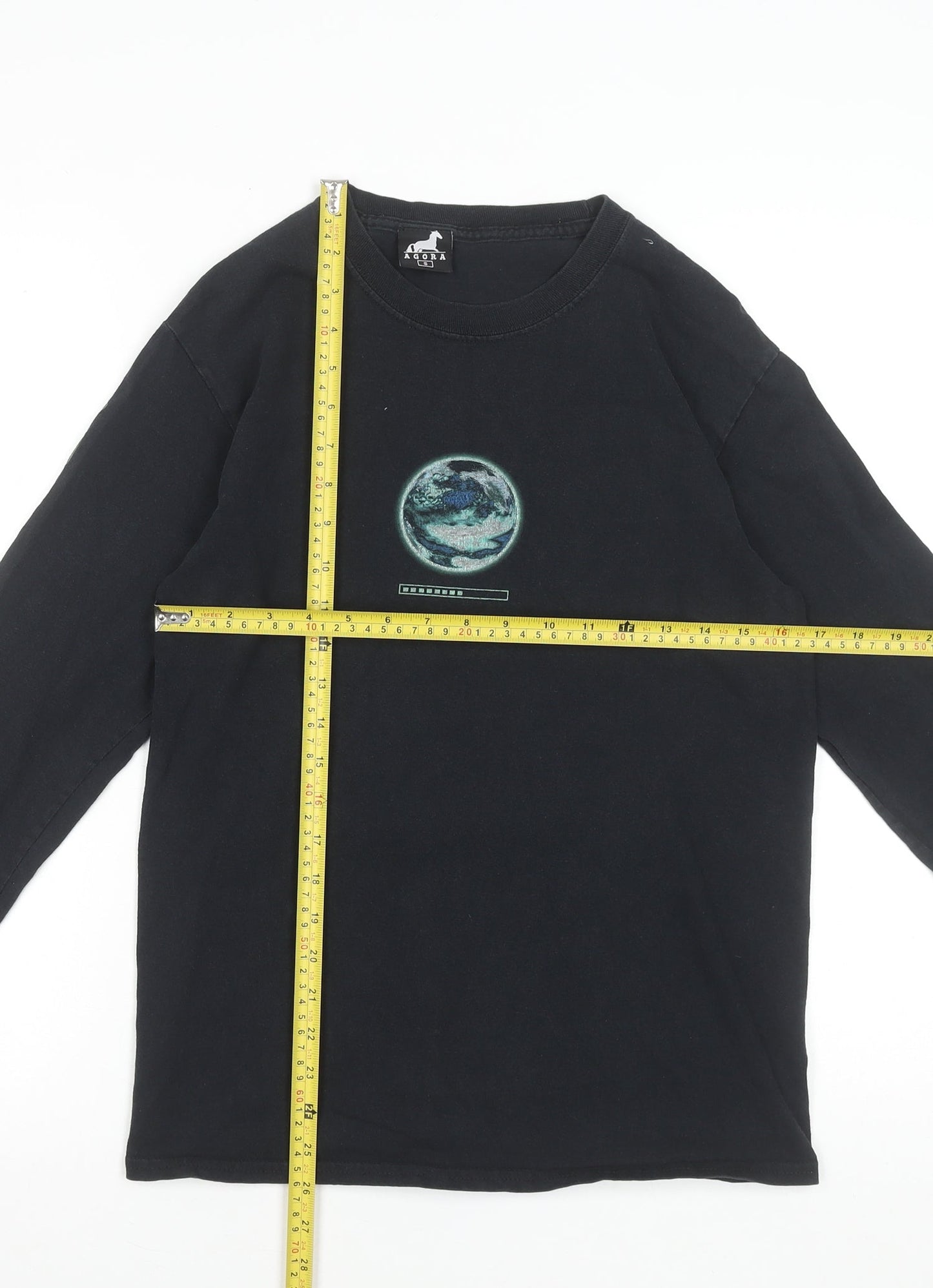 Agora Men's Black Long Sleeve Graphic Space Theme T-Shirt Small