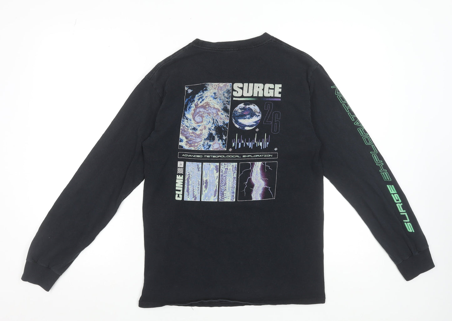 Agora Men's Black Long Sleeve Graphic Space Theme T-Shirt Small