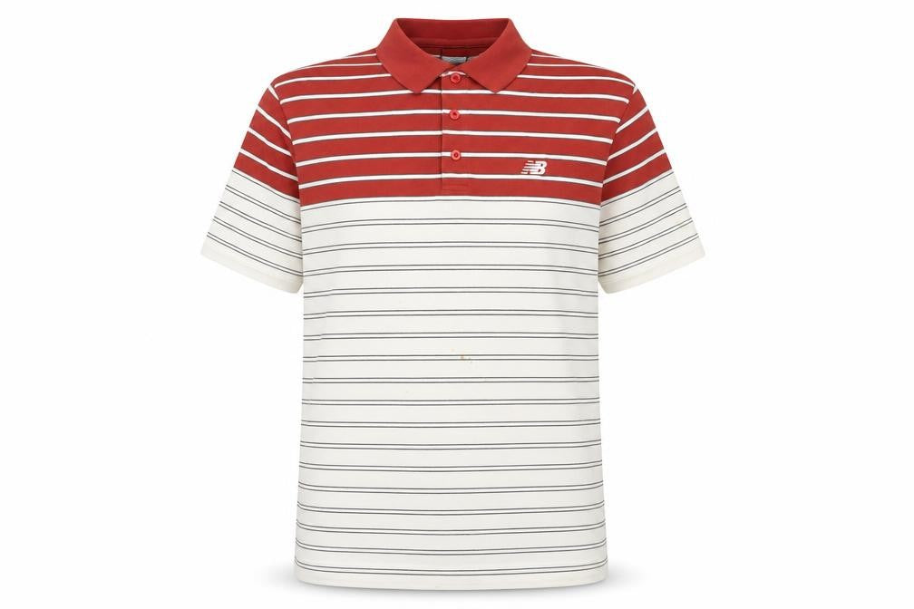 New Balance Men's Red Striped Polo Shirt Size L Cotton Casual Top
