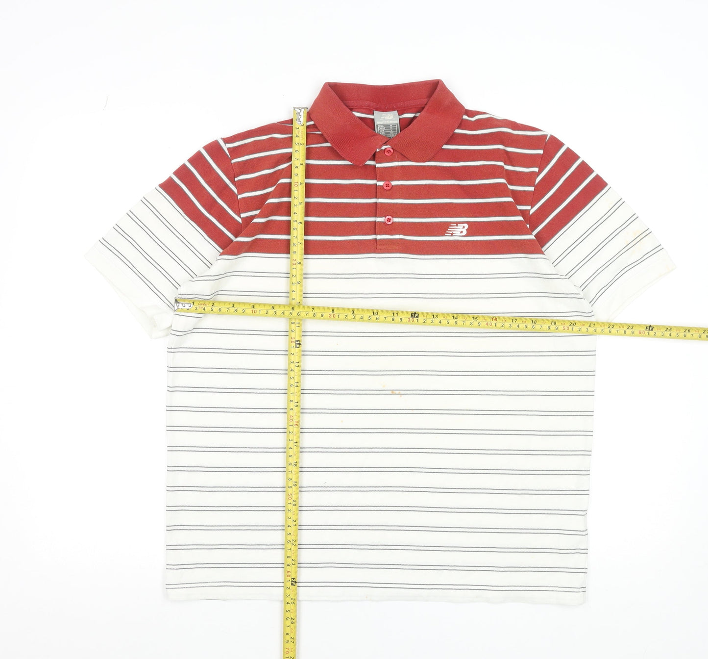 New Balance Men's Red Striped Polo Shirt Size L Cotton Casual Top