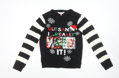 No Womens Boundaries Black Christmas Sequin Jumper M
