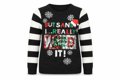 No Womens Boundaries Black Christmas Sequin Jumper M