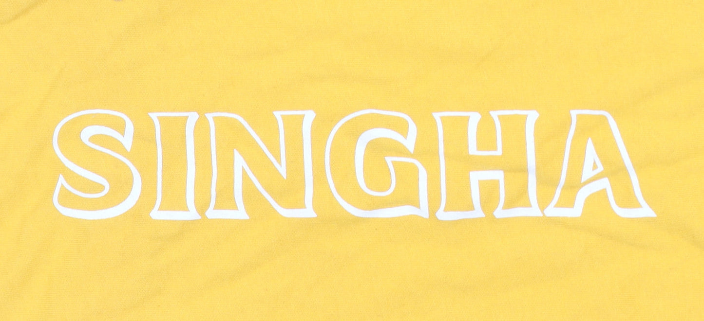 Singha Men's Yellow Cotton Short Sleeve Beer Logo T-Shirt Size M