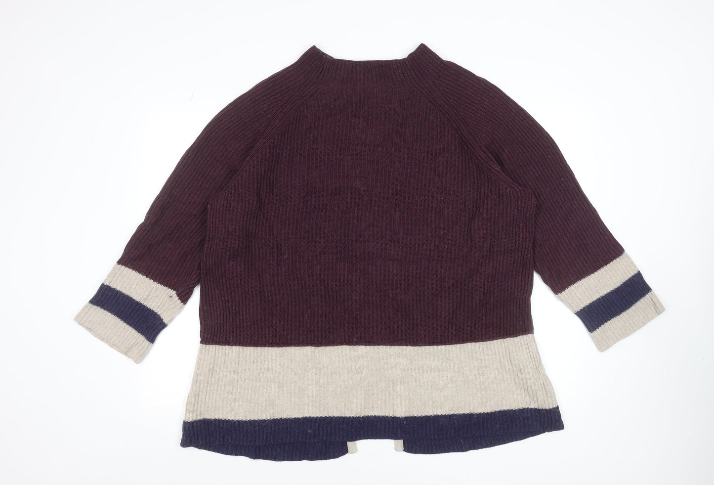Thought Women’s Burgundy Colourblock Mock Neck Jumper Size 16 Wool Cotton Blend
