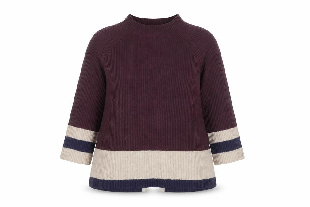 Thought Women’s Burgundy Colourblock Mock Neck Jumper Size 16 Wool Cotton Blend
