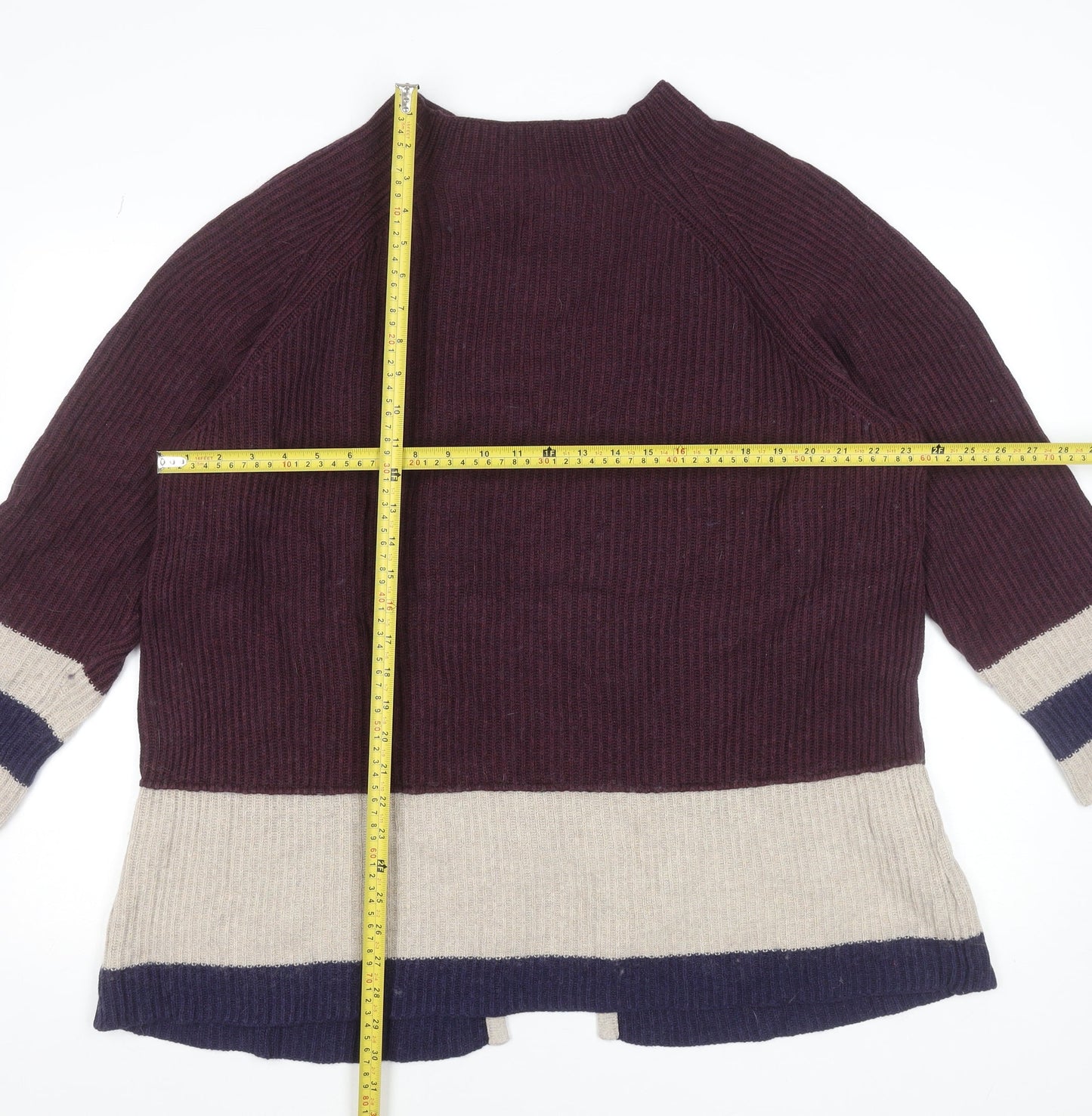 Thought Women’s Burgundy Colourblock Mock Neck Jumper Size 16 Wool Cotton Blend
