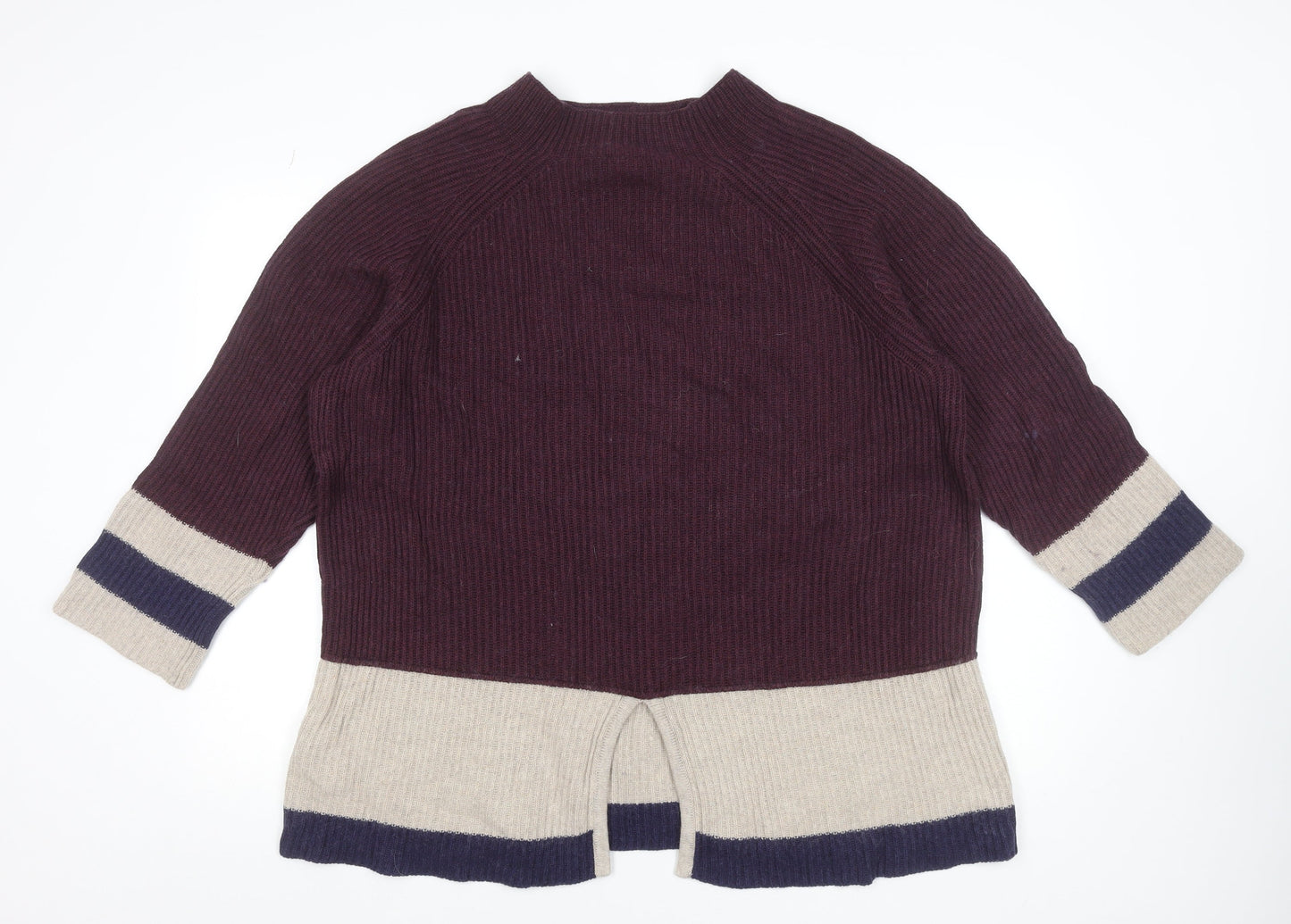 Thought Women’s Burgundy Colourblock Mock Neck Jumper Size 16 Wool Cotton Blend