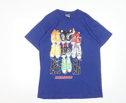 Impulse Wear Men's Blue Graphic Print Retro T-Shirt Size L