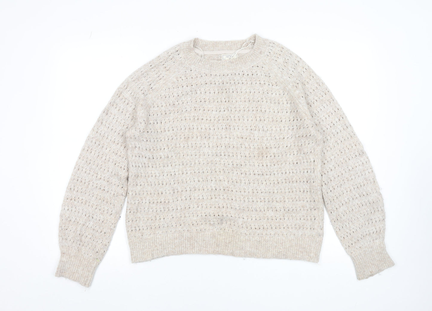 Fat Face Women’s Beige Alpaca Blend Open-Knit Jumper Size 10