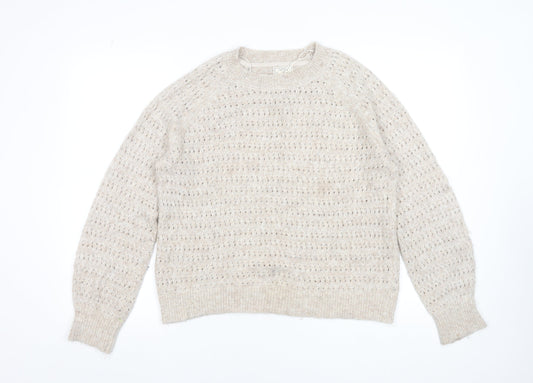 Fat Face Women’s Beige Alpaca Blend Open-Knit Jumper Size 10