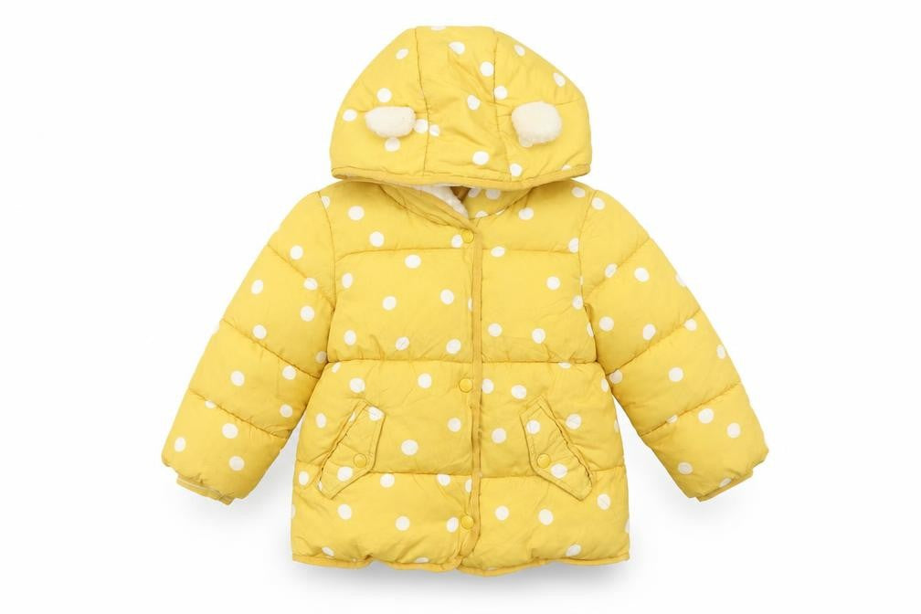 Next Girls Yellow Polka Dot Hooded Puffer Jacket 2-3 Years Polyester