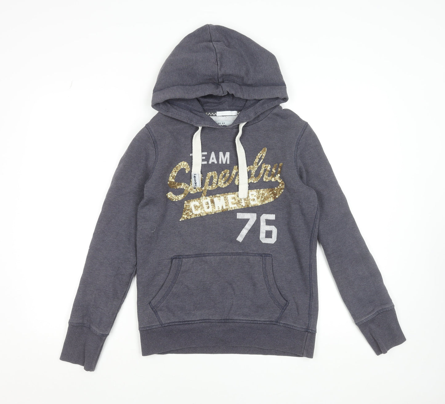 Luperdry Sport Womens Grey Sequin Logo Hoodie Size S Cotton Blend