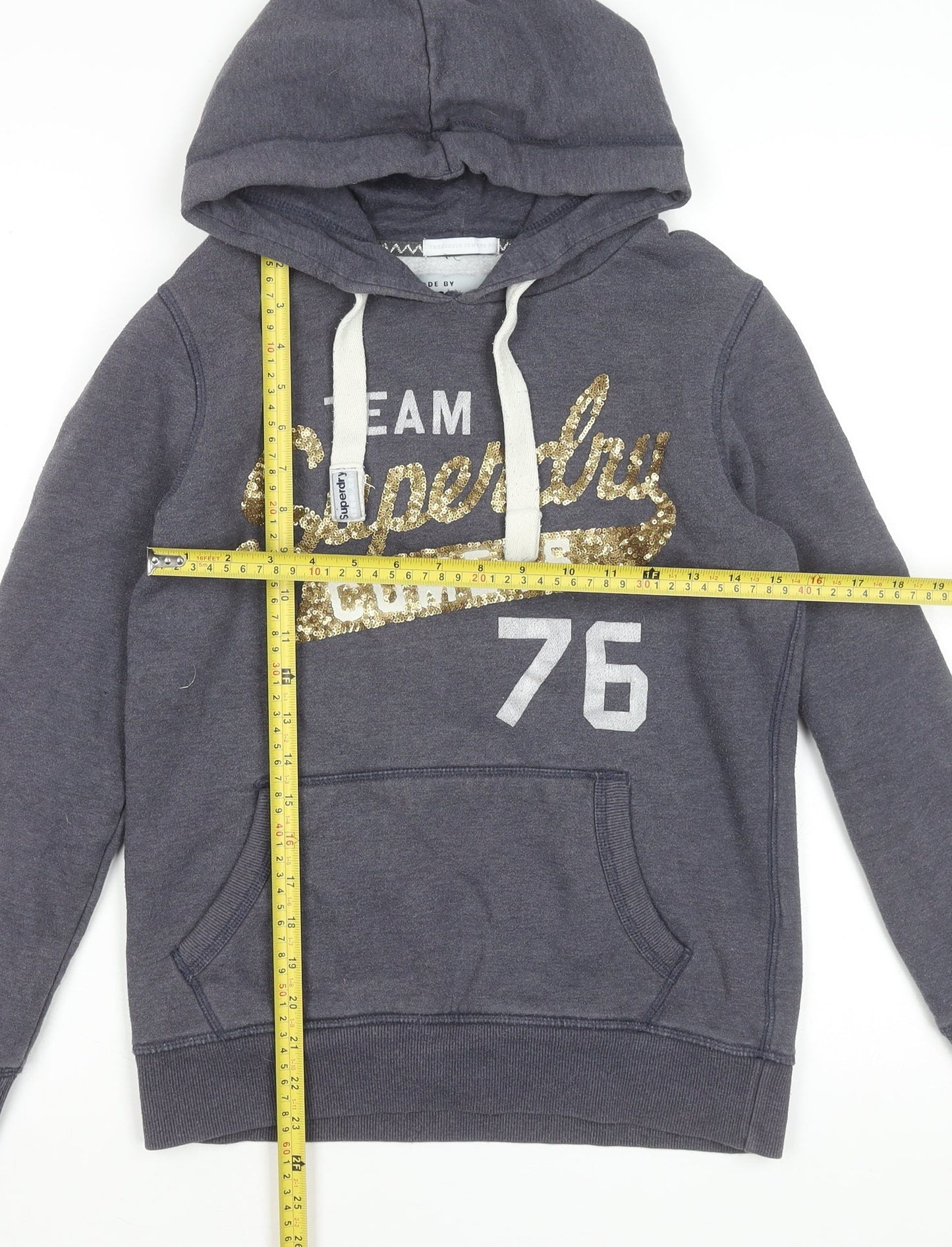 Luperdry Sport Womens Grey Sequin Logo Hoodie Size S Cotton Blend