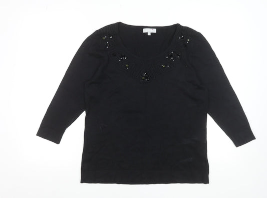 Marks & Spencer Per Una Women's Black Beaded Viscose Jumper Size 14