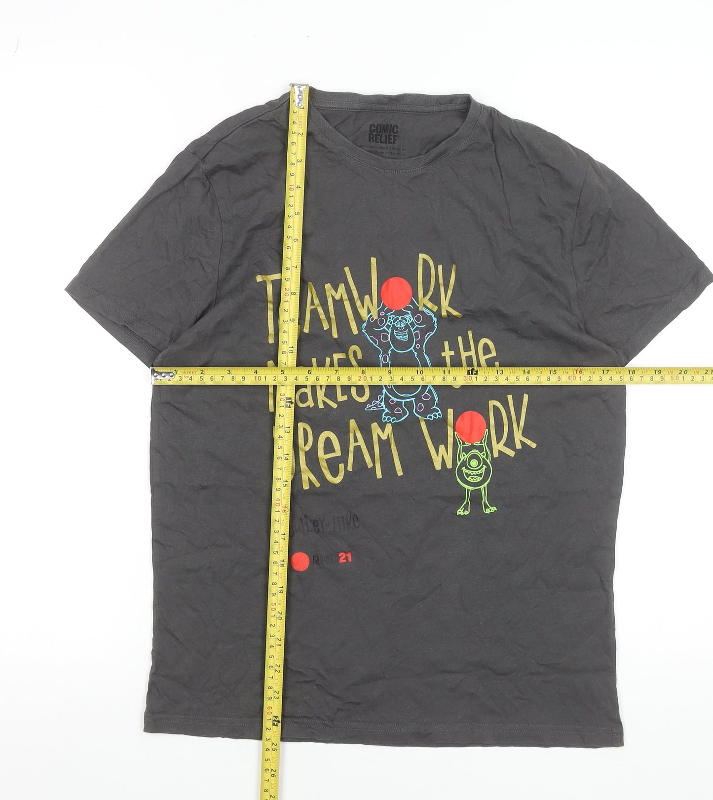 Comic Relief Women's Grey Disney Pixar XS T-Shirt - Teamwork Dreamwork