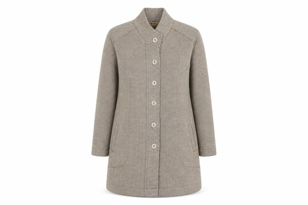 Preston Womens Beige Wool Tweed Overcoat XL Classic Mid-Length