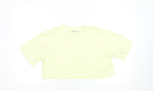 Zara Women's Yellow Cropped Cotton T-Shirt Size S