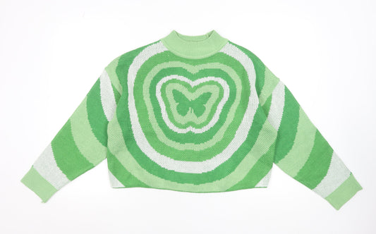 H&M Divided Women’s Green Butterfly Mock Neck Acrylic Jumper Size 12