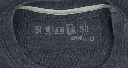 Brand and care label for Sugar Rush boys’ blue graphic pullover sweatshirt 10-11 years regular fit