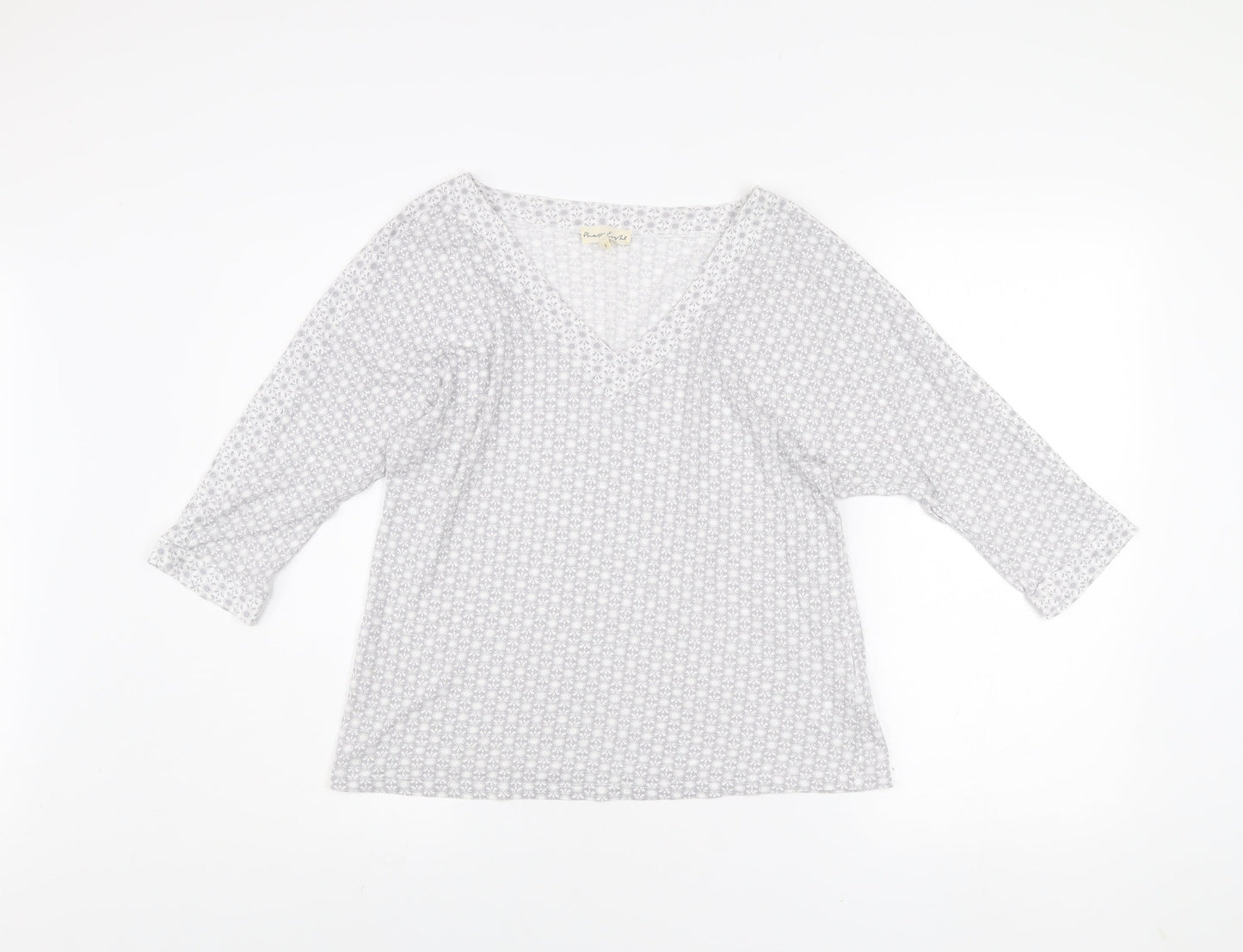 Phase Eight Women's Grey Floral V-Neck 3/4 Sleeve Tunic Top Size 12