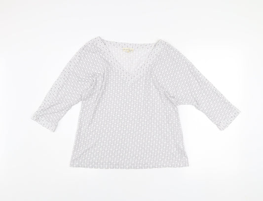 Phase Eight Women's Grey Floral V-Neck 3/4 Sleeve Tunic Top Size 12
