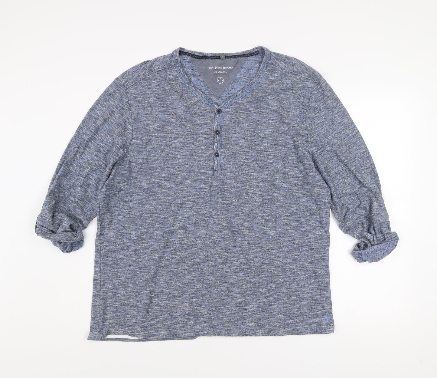RJR John Rocha Men’s Blue Cotton Henley Long Sleeve Shirt XL