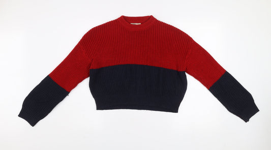 Pull&Bear Women's Red Blue Chunky Knit Jumper Size 12