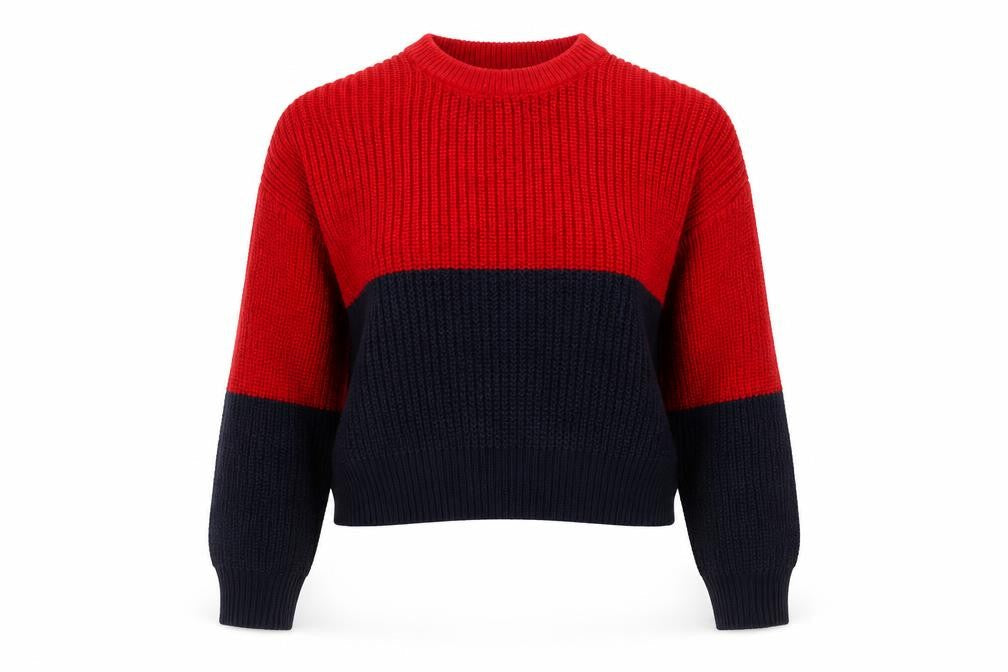 Pull&Bear Women's Red Blue Chunky Knit Jumper Size 12