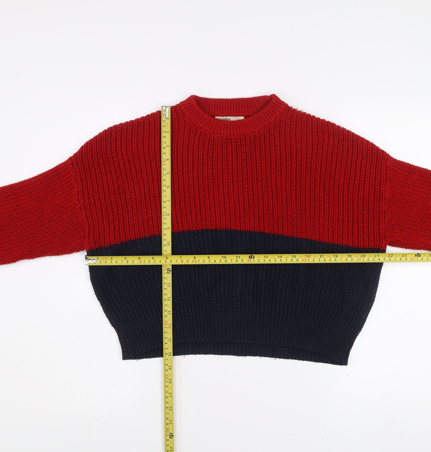 Pull&Bear Women's Red Blue Chunky Knit Jumper Size 12