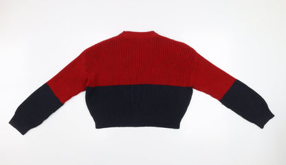 Pull&Bear Women's Red Blue Chunky Knit Jumper Size 12
