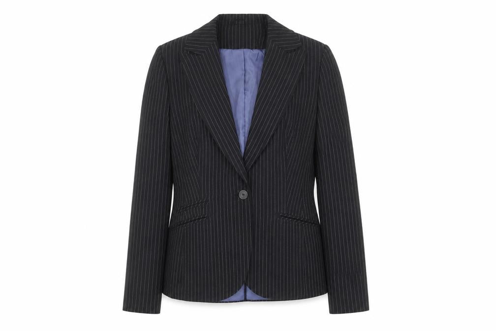 New Look Women's Black Pinstripe Single-Breasted Blazer Size 14