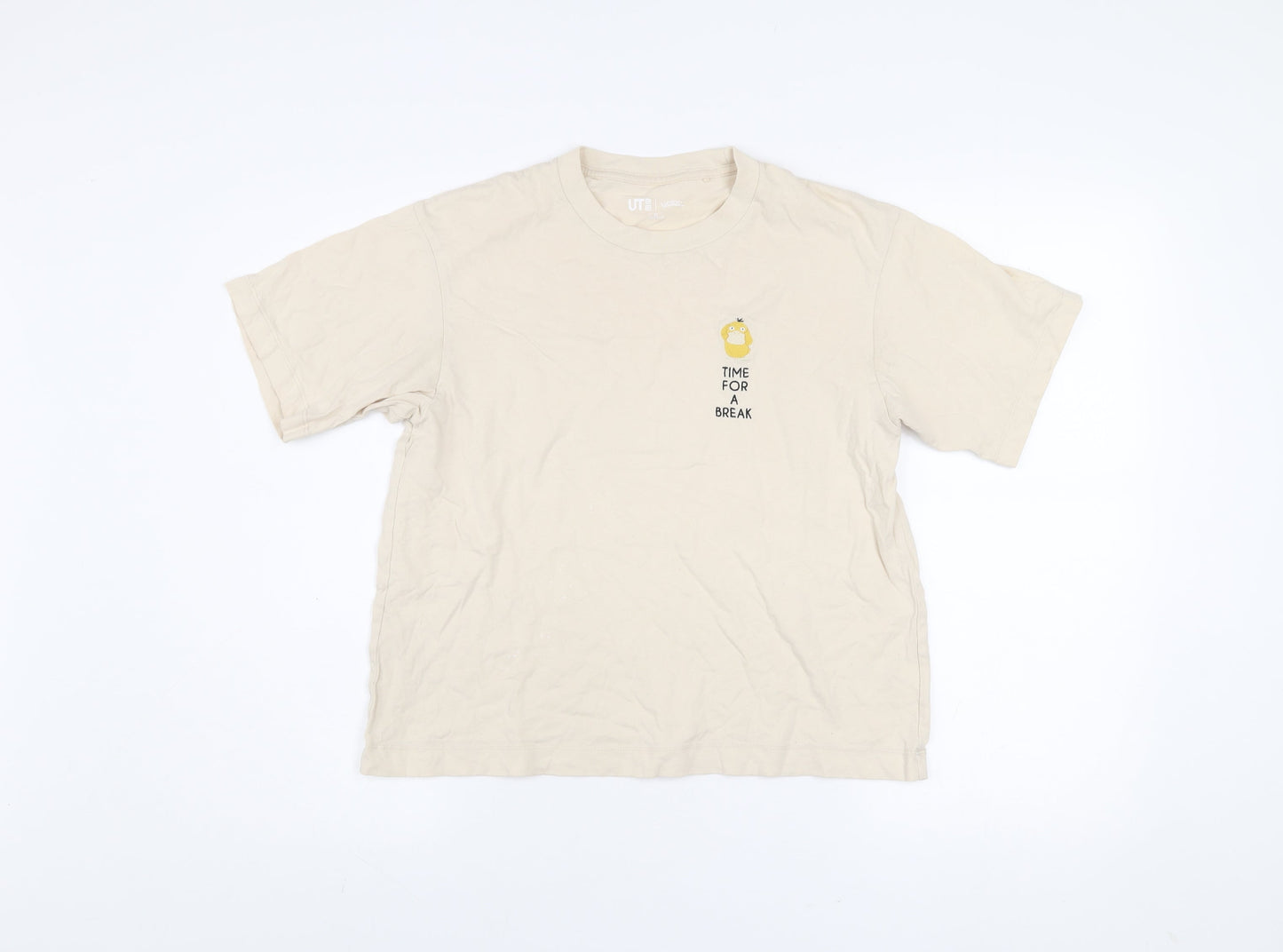 Uniqlo Women Beige Pokemon XS 100% Cotton Casual T-Shirt