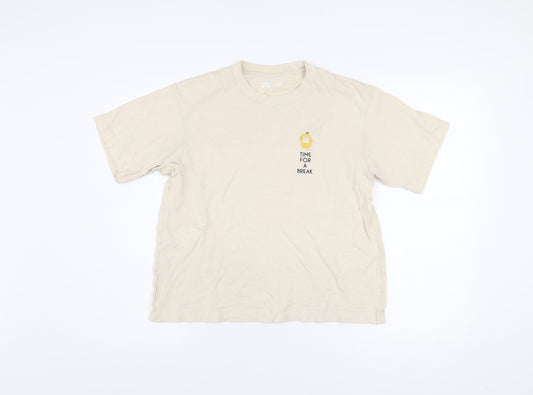 Uniqlo Women Beige Pokemon XS 100% Cotton Casual T-Shirt