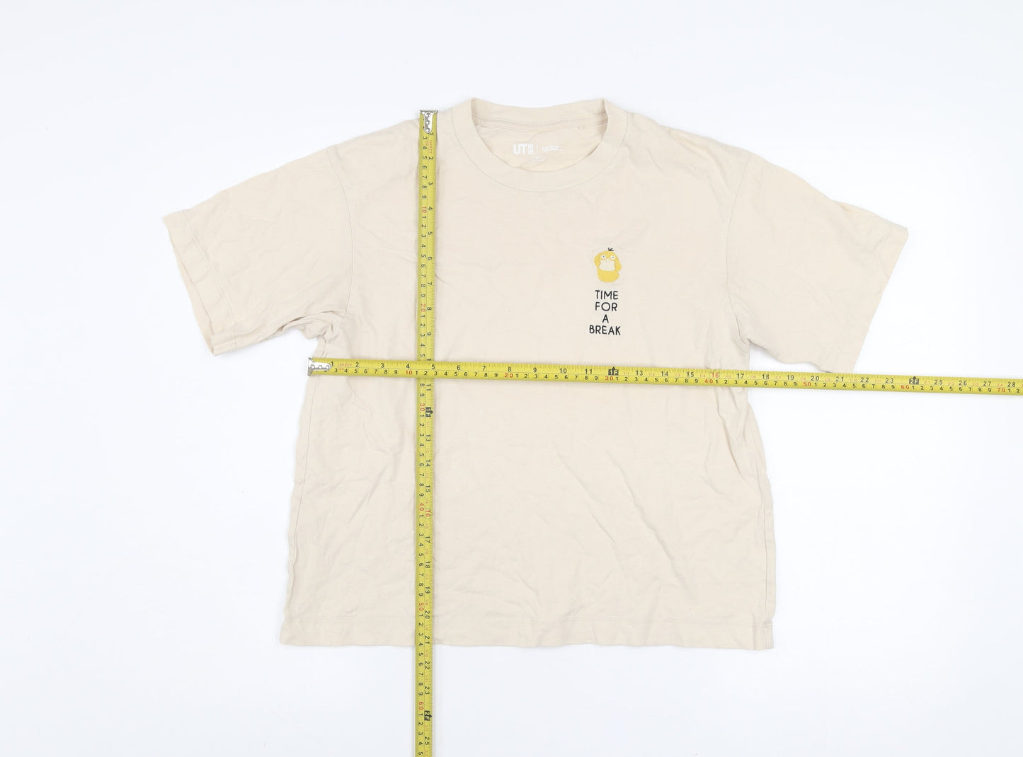 Uniqlo Women Beige Pokemon XS 100% Cotton Casual T-Shirt