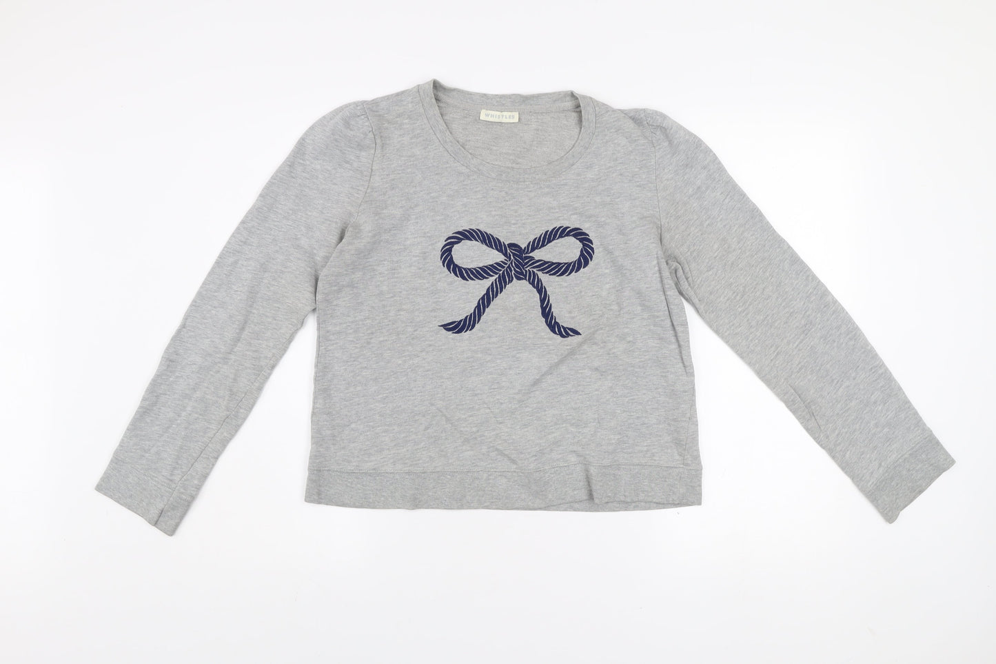 Whistles Women Grey Bow Pullover Jumper UK 14 Cotton Blend Long Sleeve