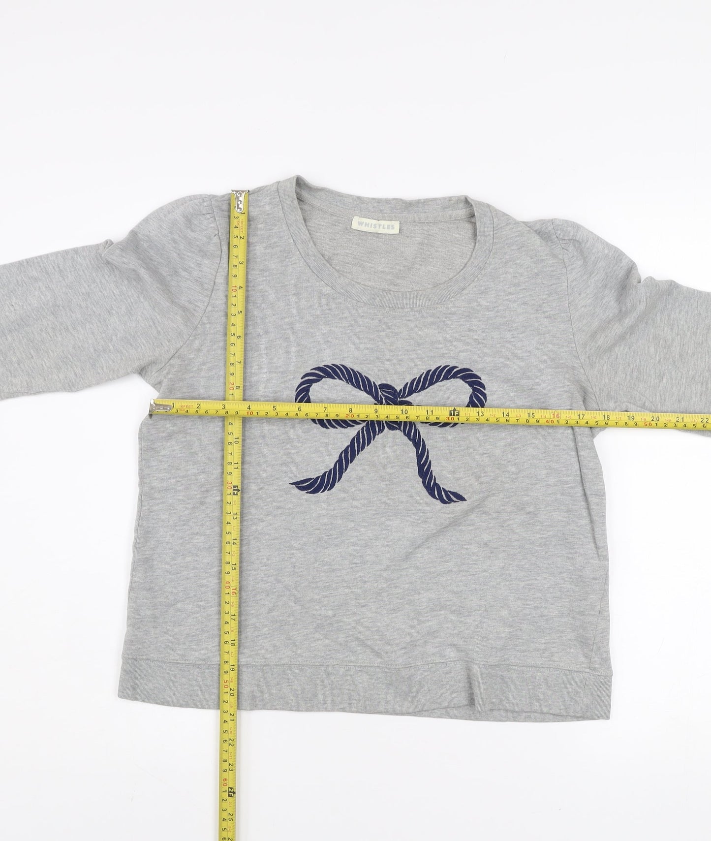 Whistles Women Grey Bow Pullover Jumper UK 14 Cotton Blend Long Sleeve