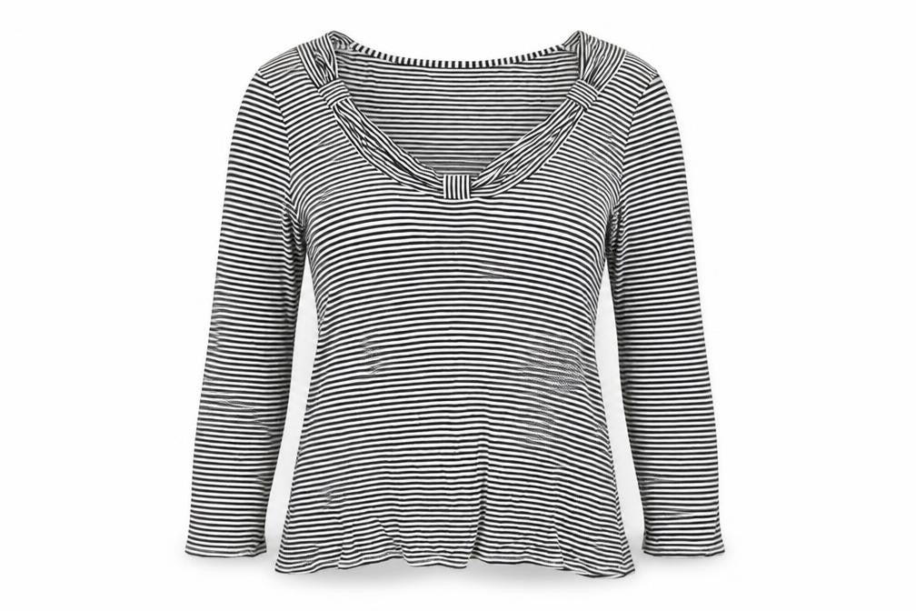 Country Casuals Women’s Black White Striped Scoop Neck 3/4 Sleeve Jersey Top M