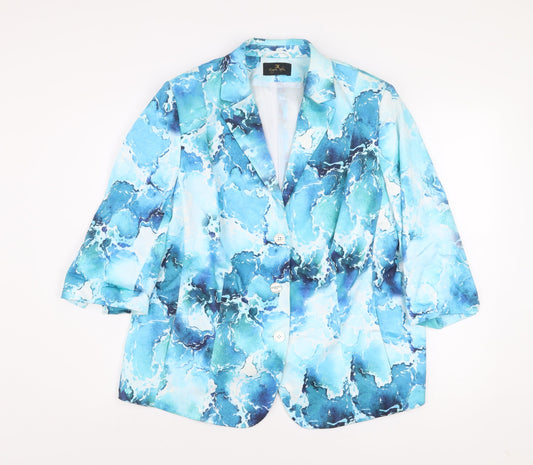 Eugen Klein Women's Blue Abstract Blazer Size 18 Cotton Blend