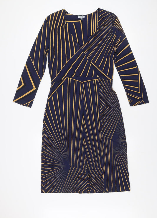 Jigsaw Women’s Blue Geometric Wrap Dress Size M Viscose Long Sleeve