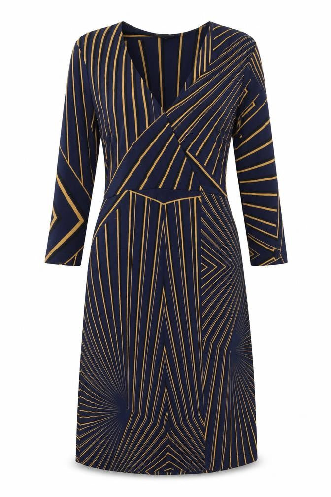 Jigsaw Women’s Blue Geometric Wrap Dress Size M Viscose Long Sleeve