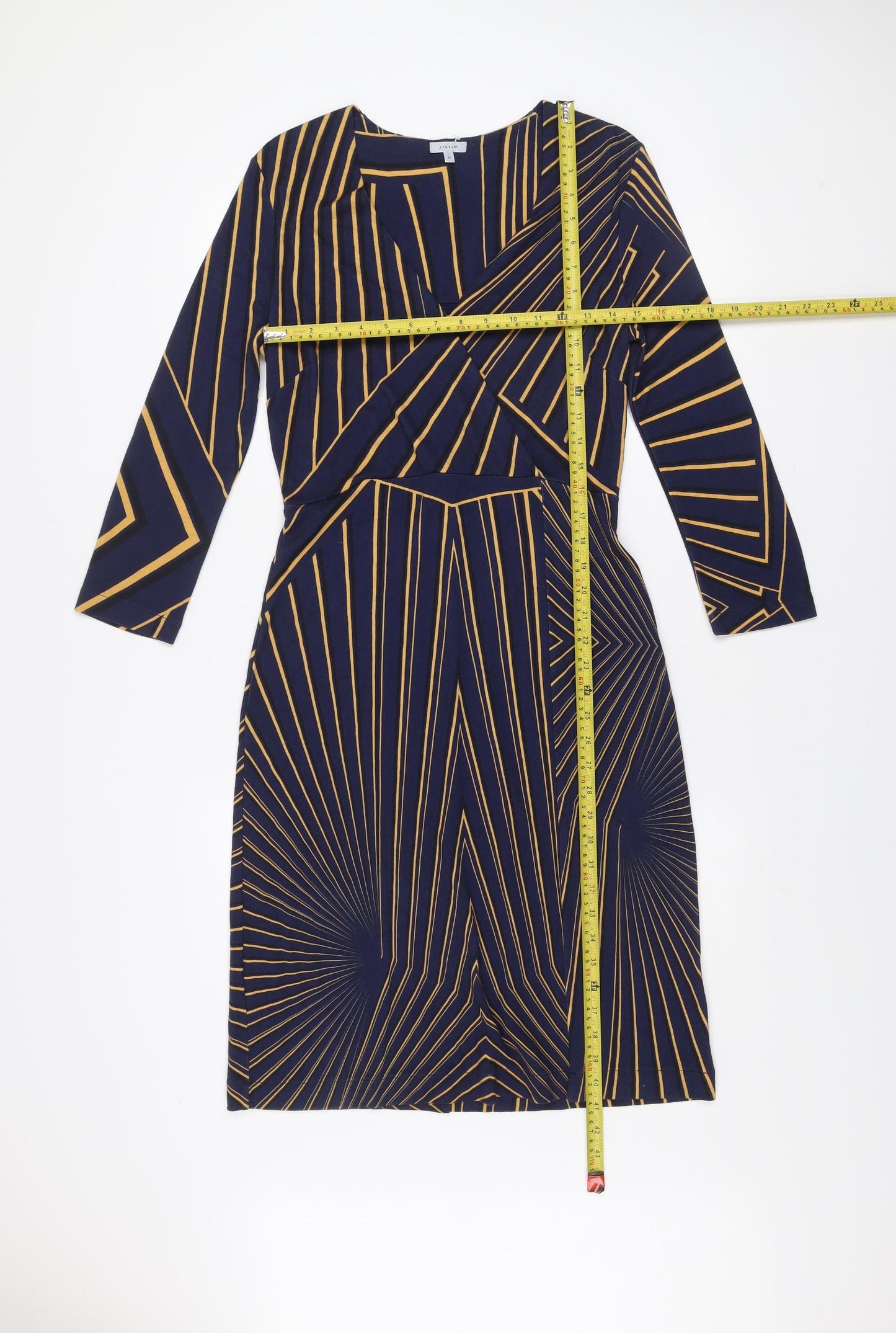 Jigsaw Women’s Blue Geometric Wrap Dress Size M Viscose Long Sleeve
