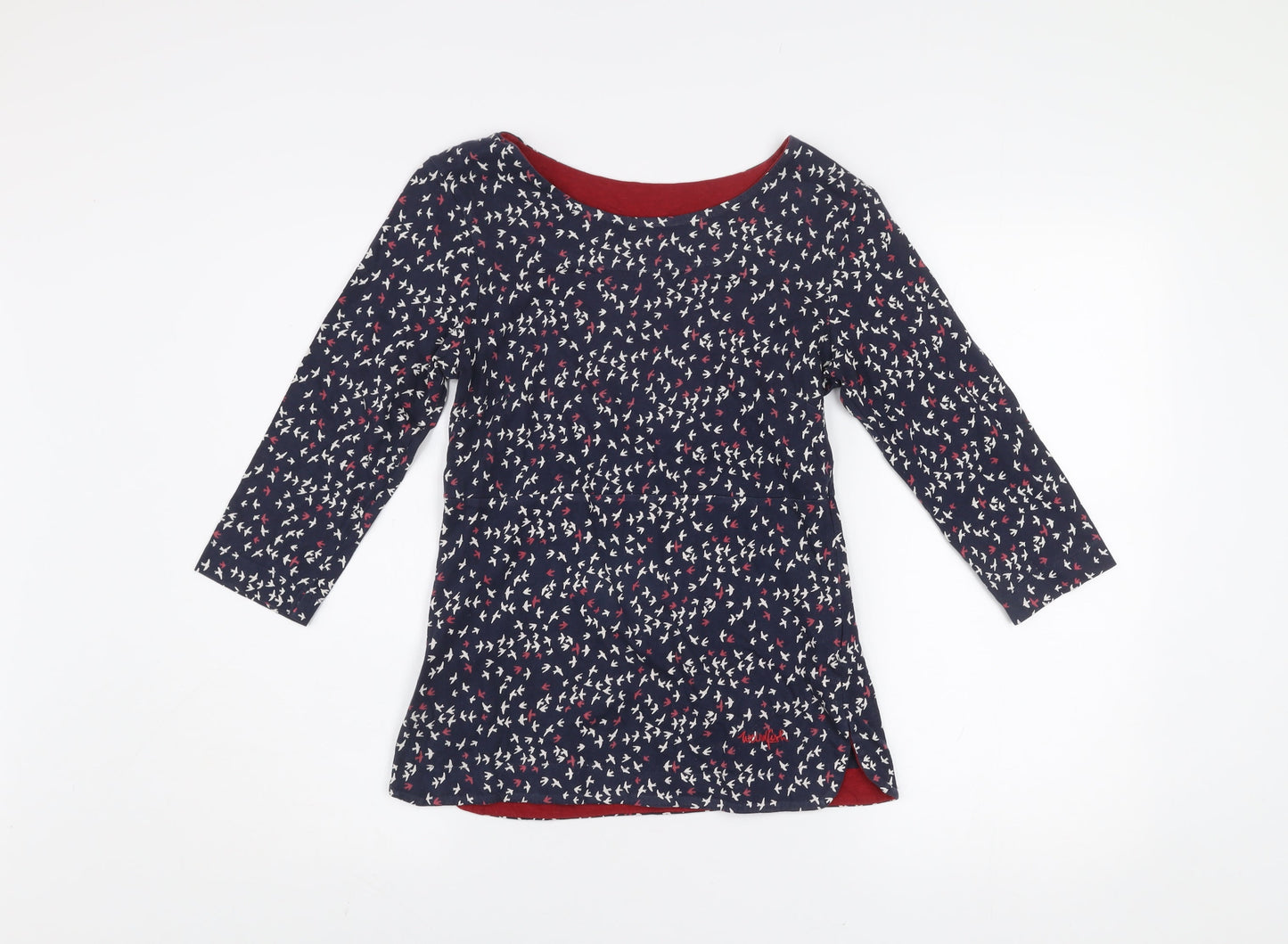 Weird Fish Women’s Blue Bird Print Cotton 3/4 Sleeve T-Shirt Size 8